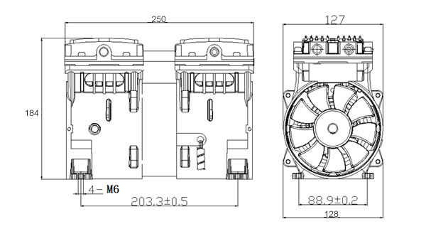 oilless vacuum pump UN-90V-Dimensional-drawings
